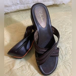 COLE HAAN Women Sandals. Brown. Sz 9 B. Upper leather. Platform Wedge. Slip on